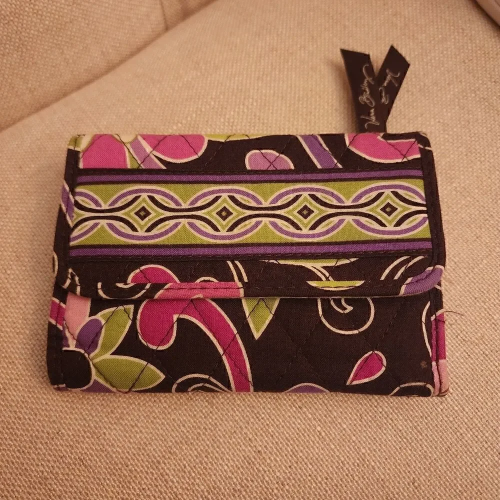 Vera Bradley Black Purple Trifold Wallet
